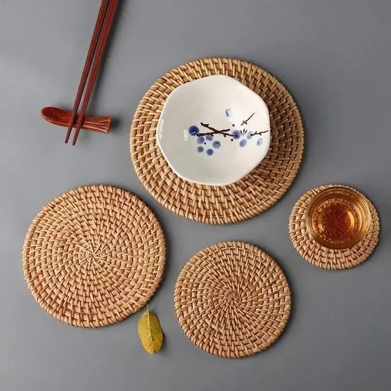 Outdoor Furniture Cafe - 수제 라운드 등나무 단열 테이블 매트,