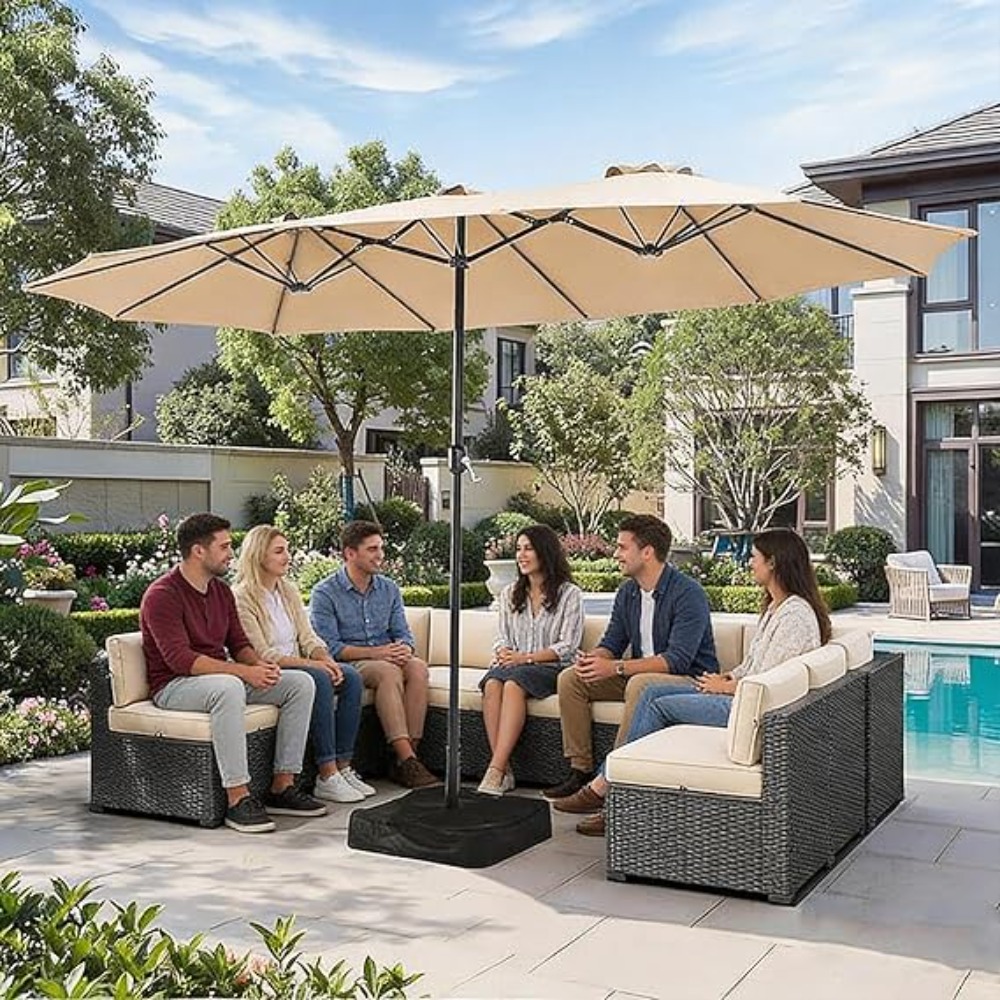 Outdoor Furniture Cheap - 15피트 파티오 우산(받침대 포함), 야외용 양면