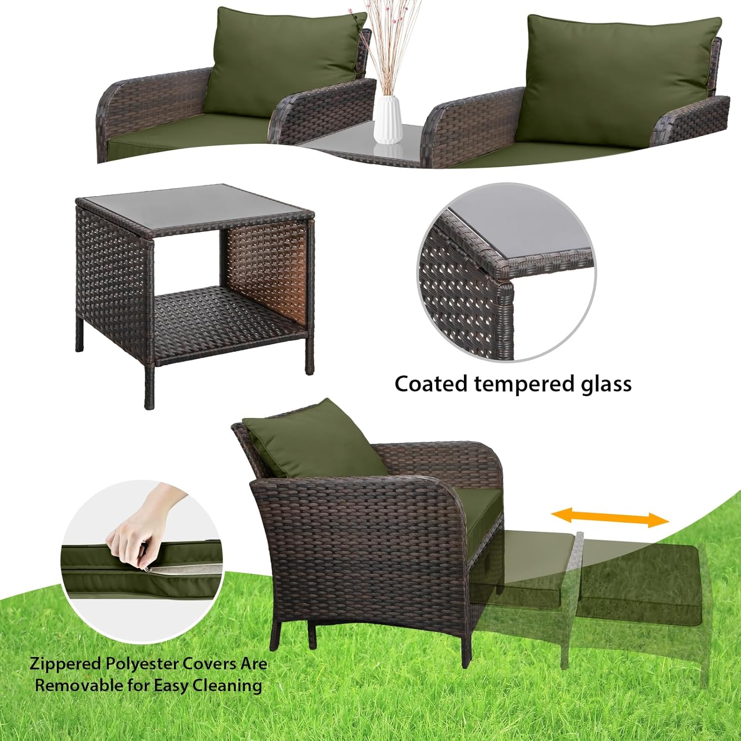 5피스 PE 라탄 파티오 세트 야외 라운지 의자 오토만 - Outdoor Furniture Green 리뷰 및 가격