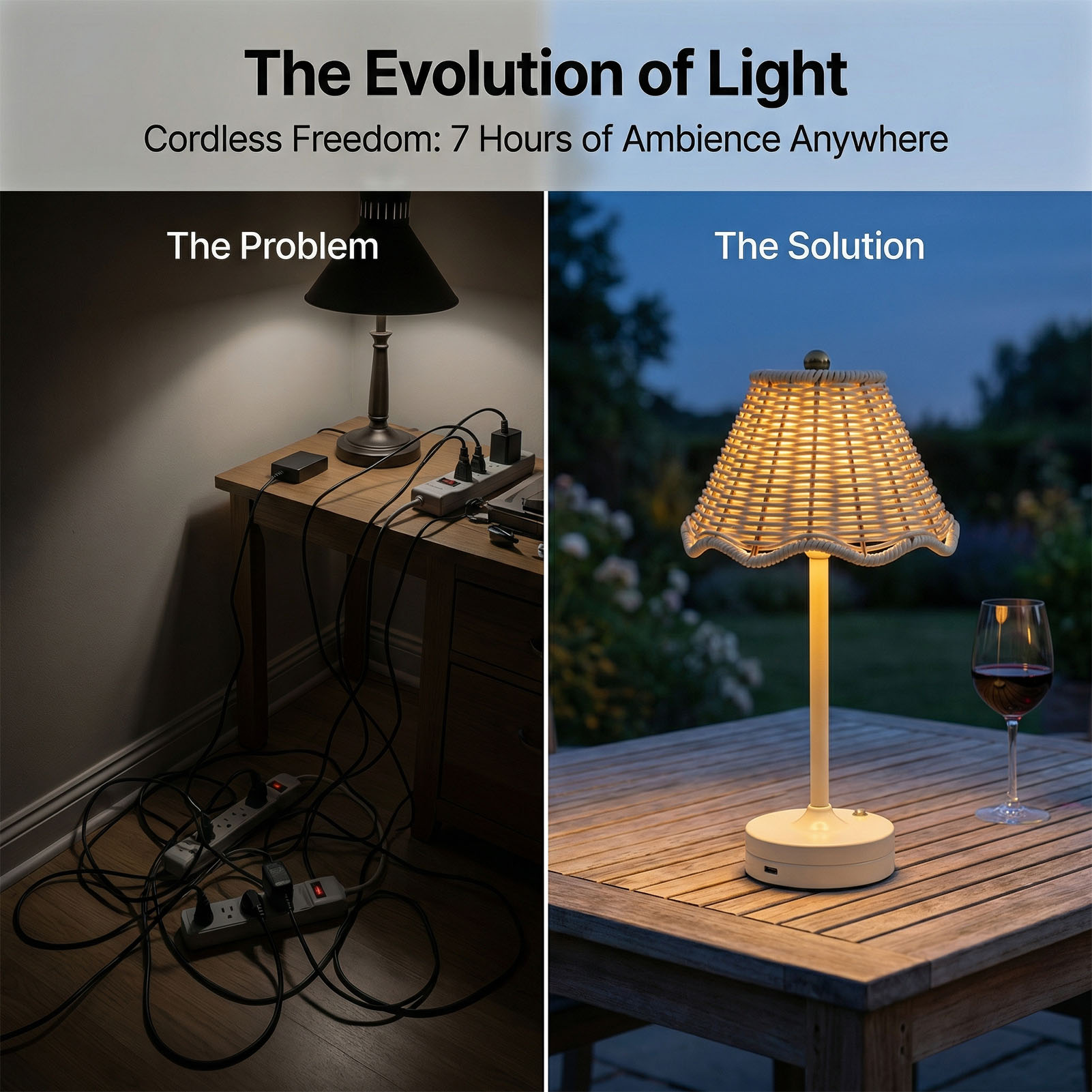 LED 빈티지 등나무 테이블 램프 3가지 색상 무선 위 - Outdoor Furniture Cafe 리뷰 및 가격