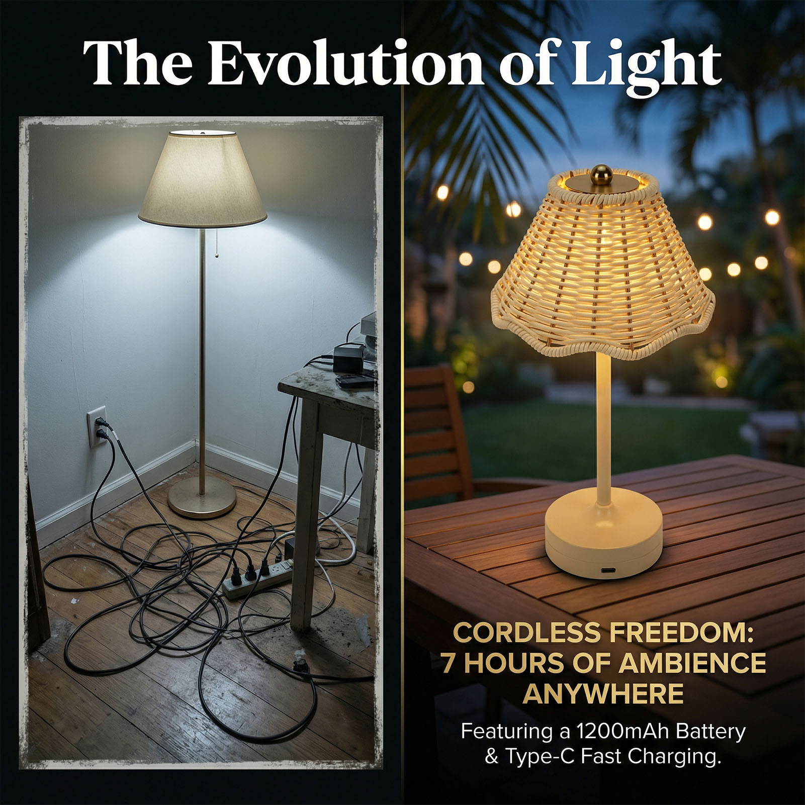 LED 빈티지 등나무 테이블 램프 3가지 색상 무선 위 - Outdoor Furniture Cafe 리뷰 및 가격