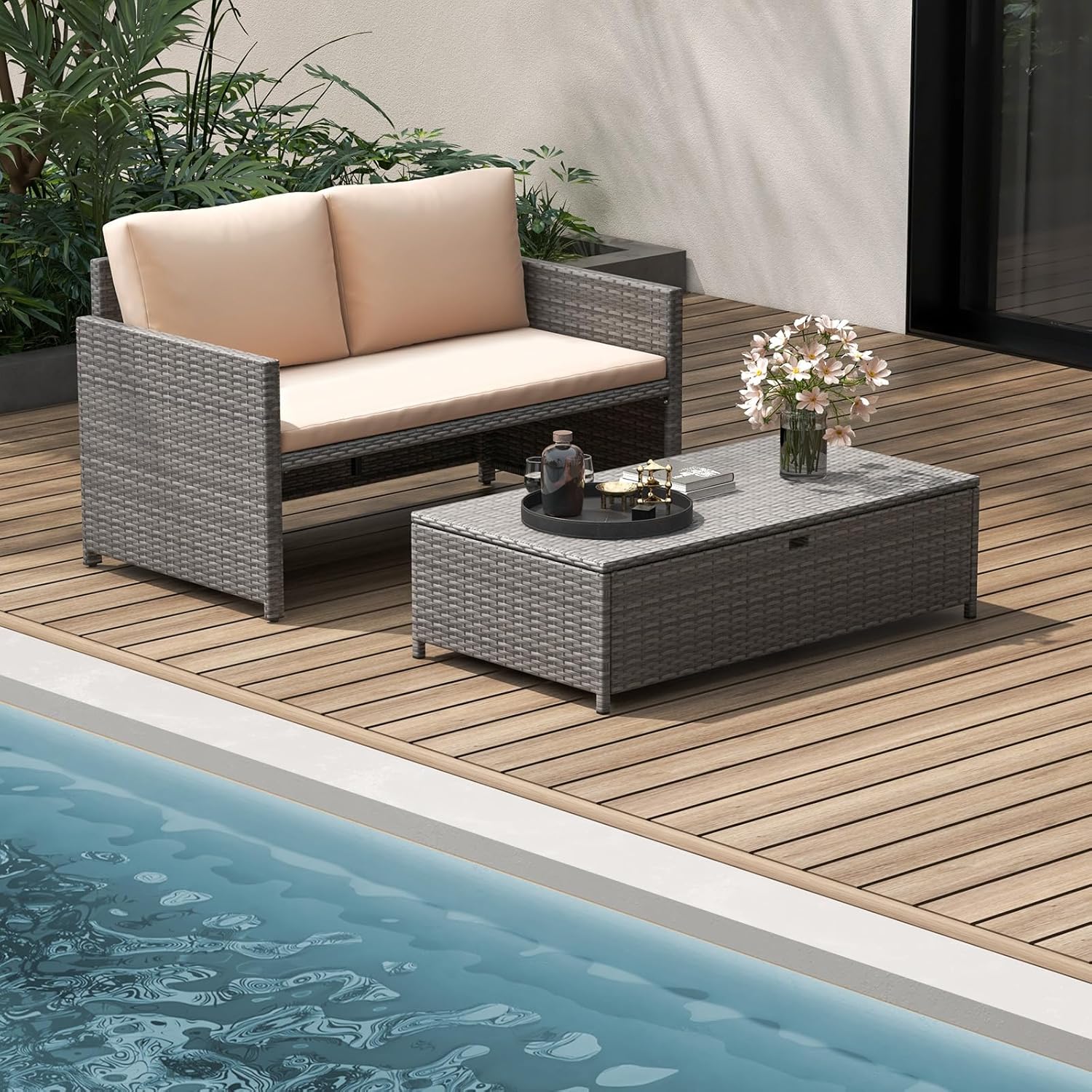위커 파티오 데이베드 러브시트 오토만 쿠션 2피스 수영 - Outdoor Furniture For Pool 리뷰 및 가격