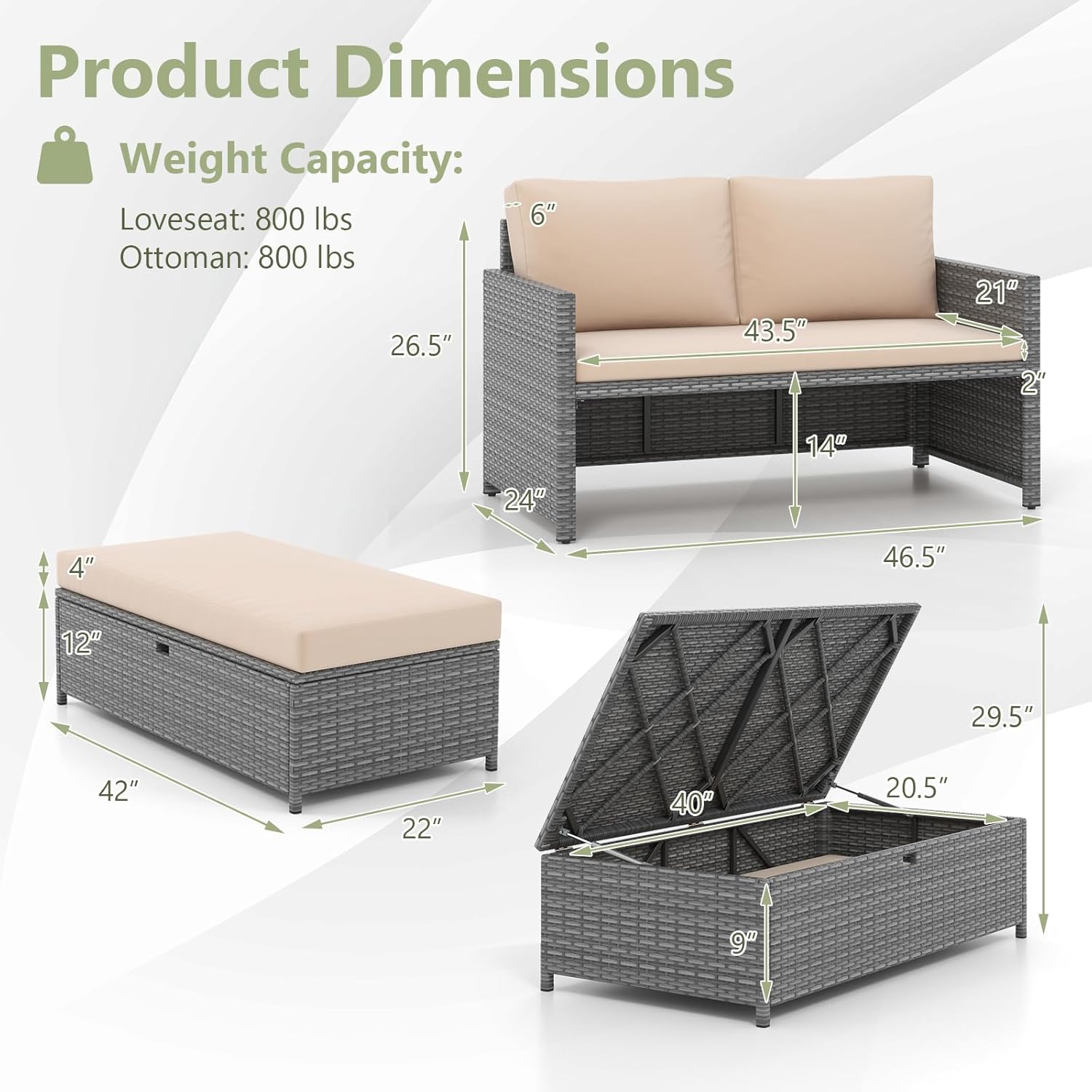 위커 파티오 데이베드 러브시트 오토만 쿠션 2피스 수영 - Outdoor Furniture For Pool 리뷰 및 가격