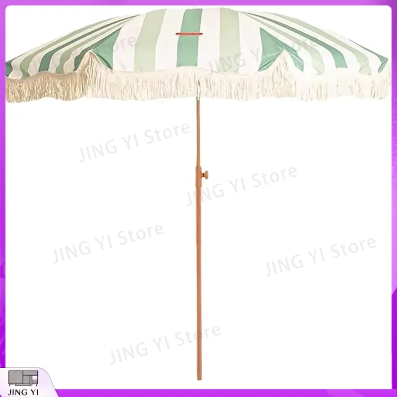 휴대용 녹색과 흰색 줄무늬 프린지 비치 우산 (야외 자 - Outdoor Furniture Green 리뷰 및 가격